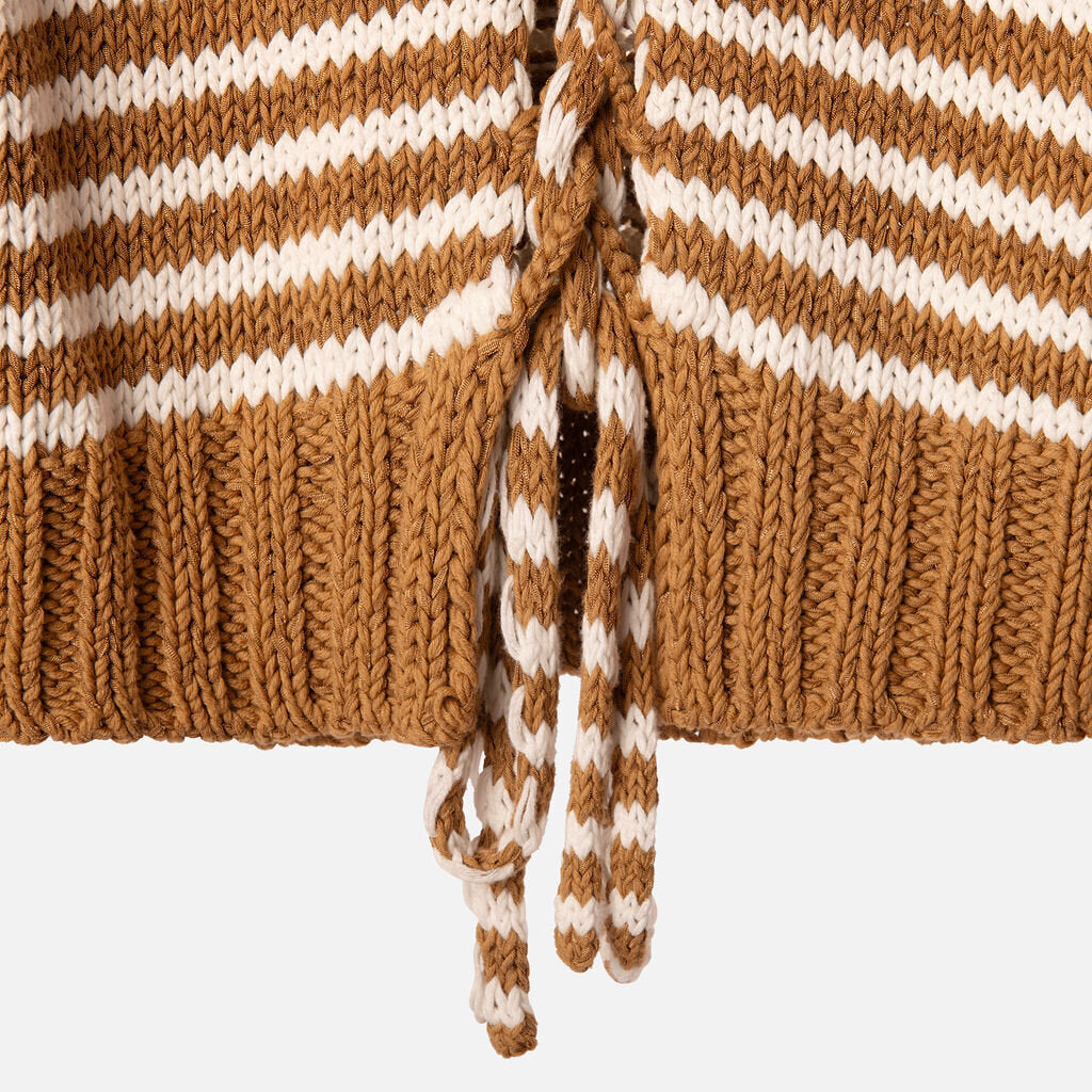 Chloe Brown/White Cotton Blend Striped Sweater