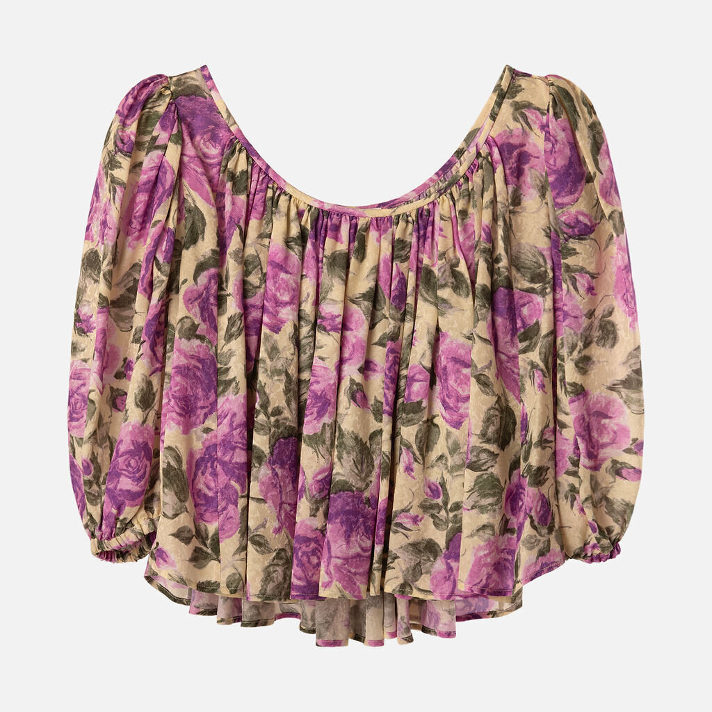 Chloe Yellow/Purple Silk Floral Blouse