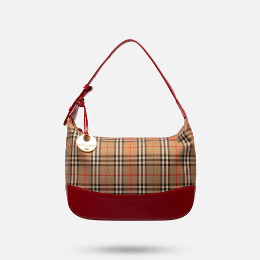Burberry Novacheck Red Trim Shoulder Bag