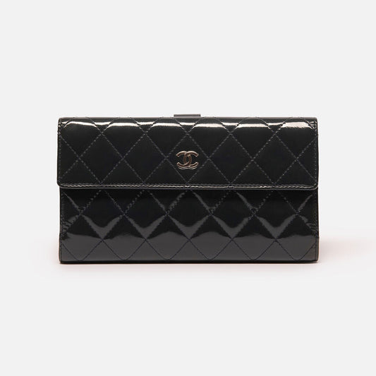 Chanel Navy Patent Long Wallet