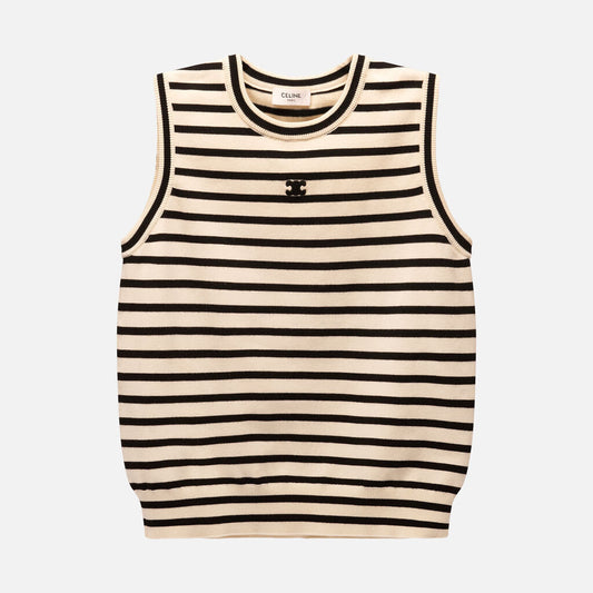 Celine Black & White Stripe Wool Blend Sleeveless Top