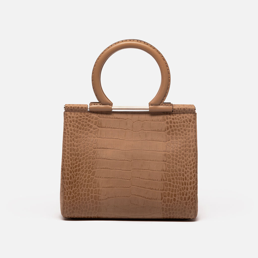 Ferragamo Light Brown Croc Embossed Top Handle Bag