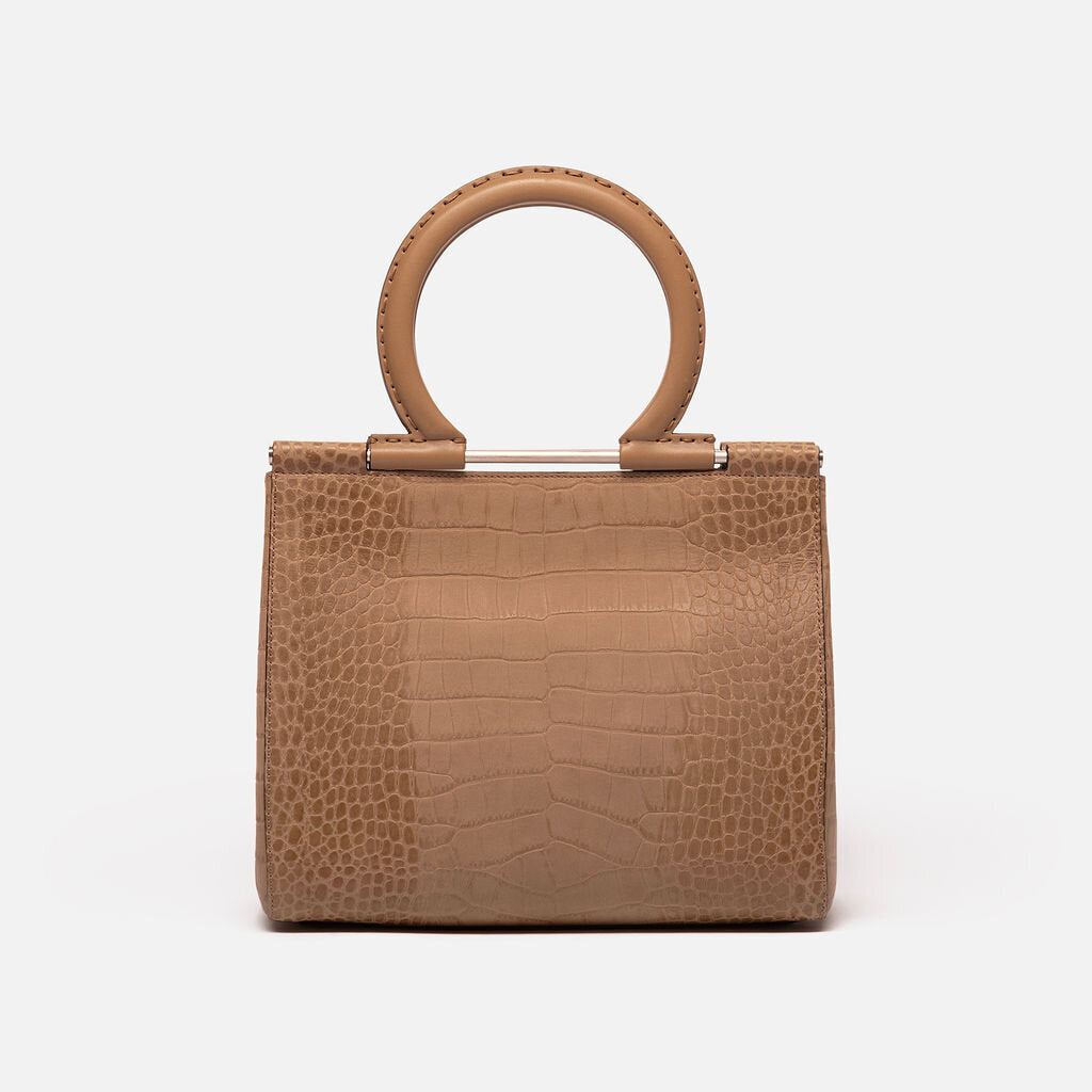 Ferragamo Light Brown Croc Embossed Top Handle Bag
