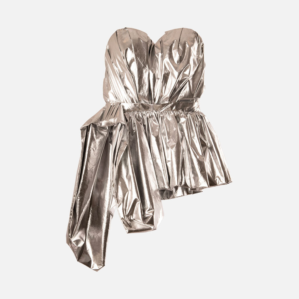 Alexander McQueen Silver Poly Ruffled Bustier Top