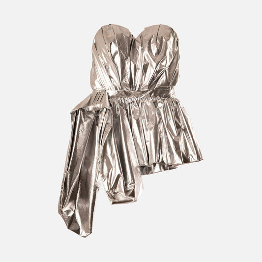 Alexander McQueen Silver Poly Ruffled Bustier Top