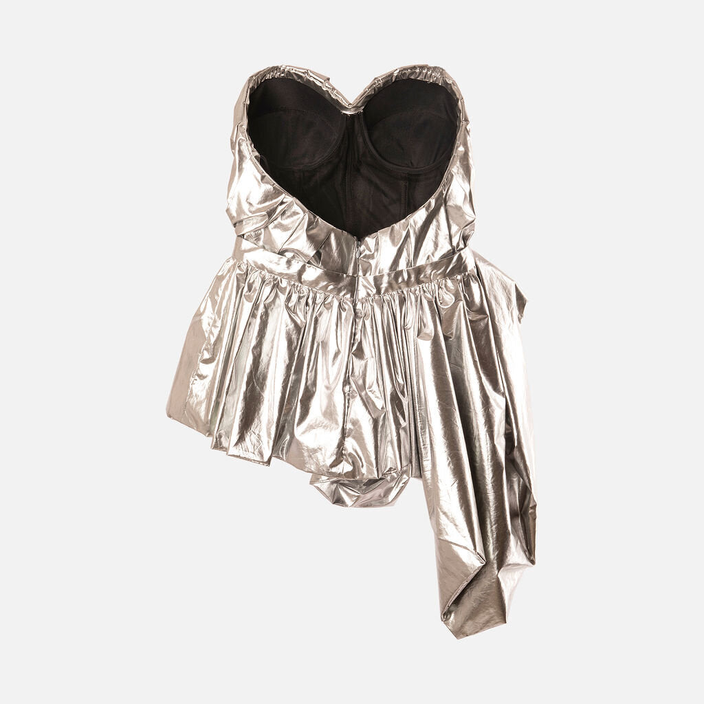 Alexander McQueen Silver Poly Ruffled Bustier Top