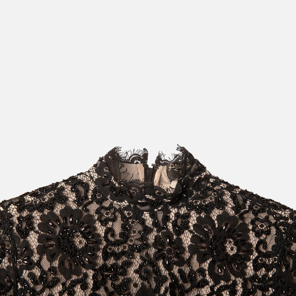 Alice + Olivia Black Sequin Lace Top & Skirt Set
