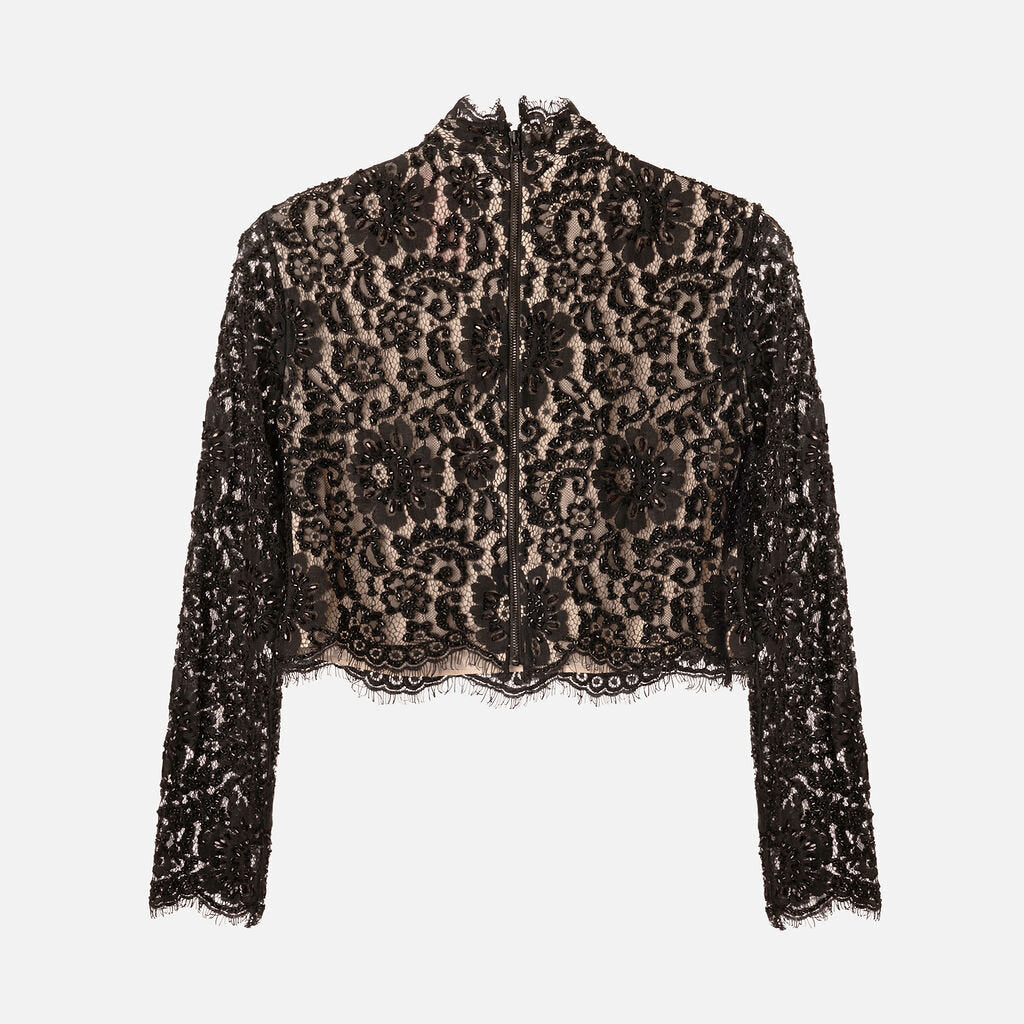 Alice + Olivia Black Sequin Lace Top & Skirt Set