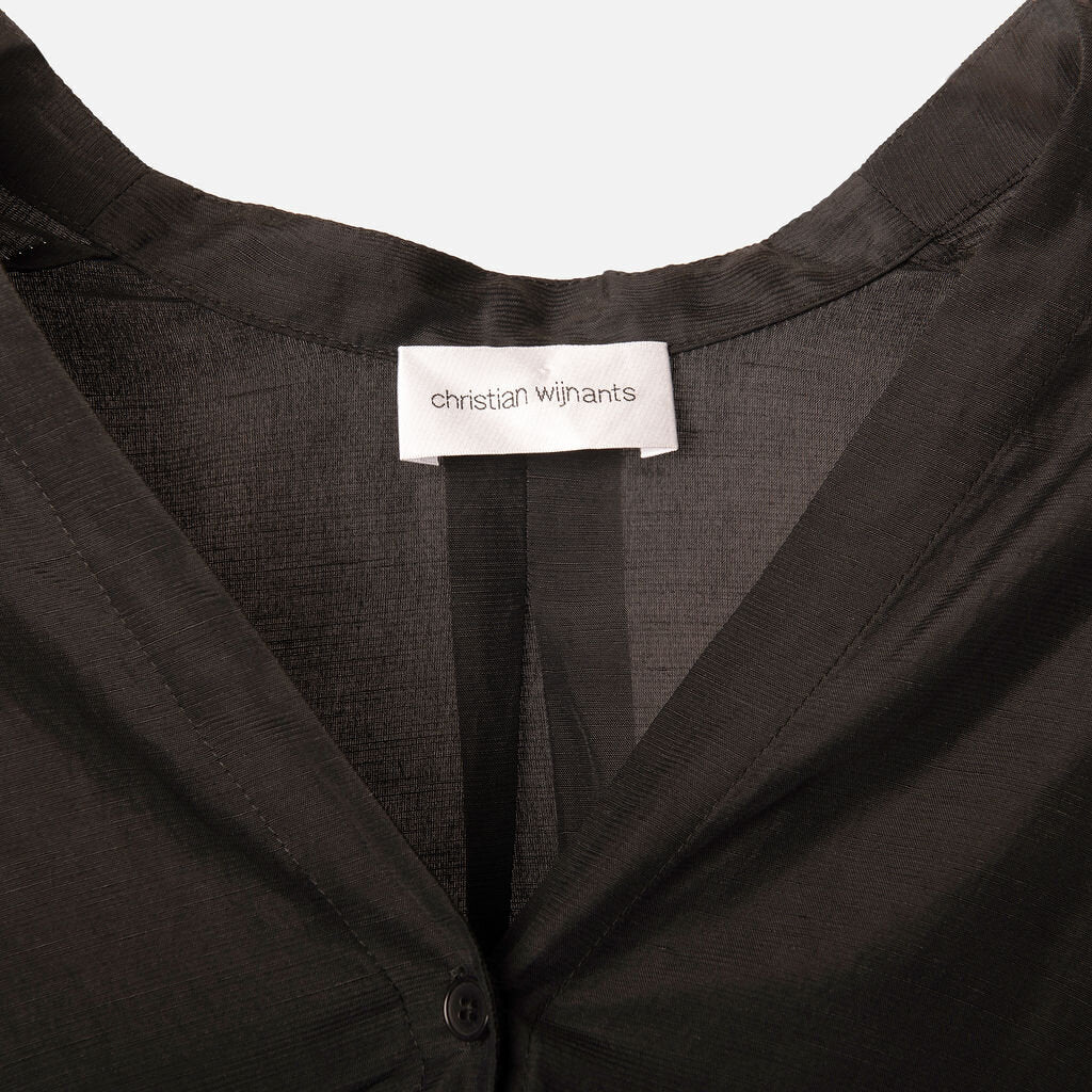 Christian Wijnants Black V Neck Button Long Sleeve Rayon & Linen Blouse