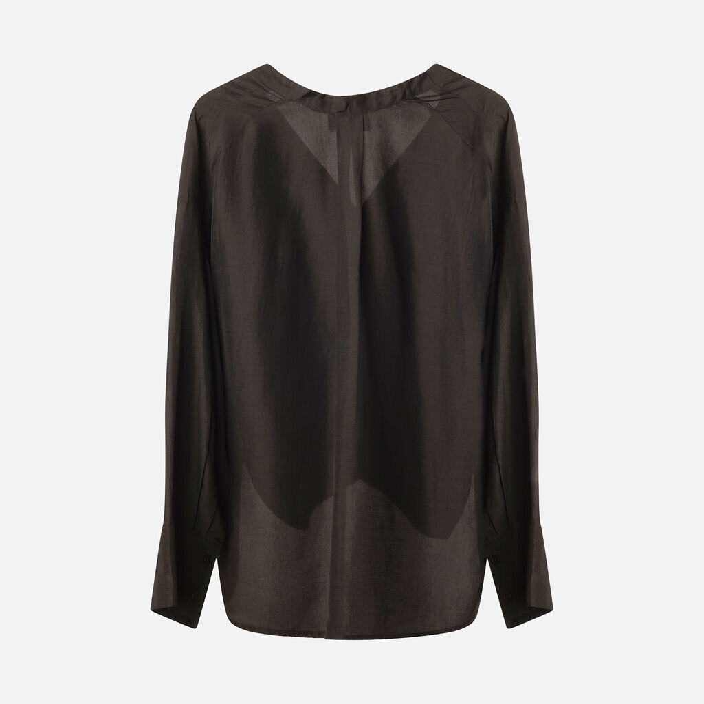 Christian Wijnants Black V Neck Button Long Sleeve Rayon & Linen Blouse