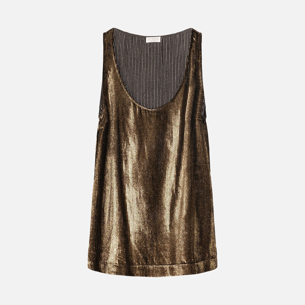 Brunello Cucinelli Gold Metallic Stripe Velvet Tank