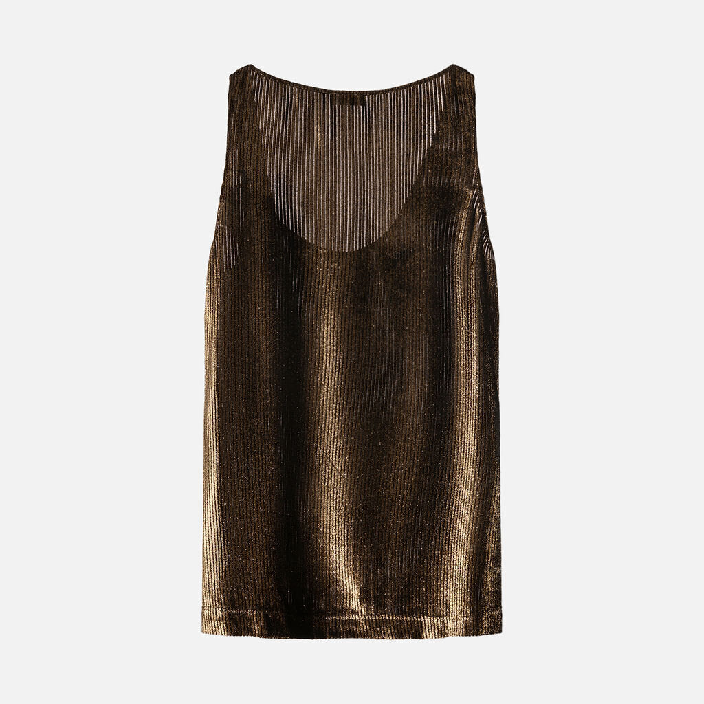 Brunello Cucinelli Gold Metallic Stripe Velvet Tank