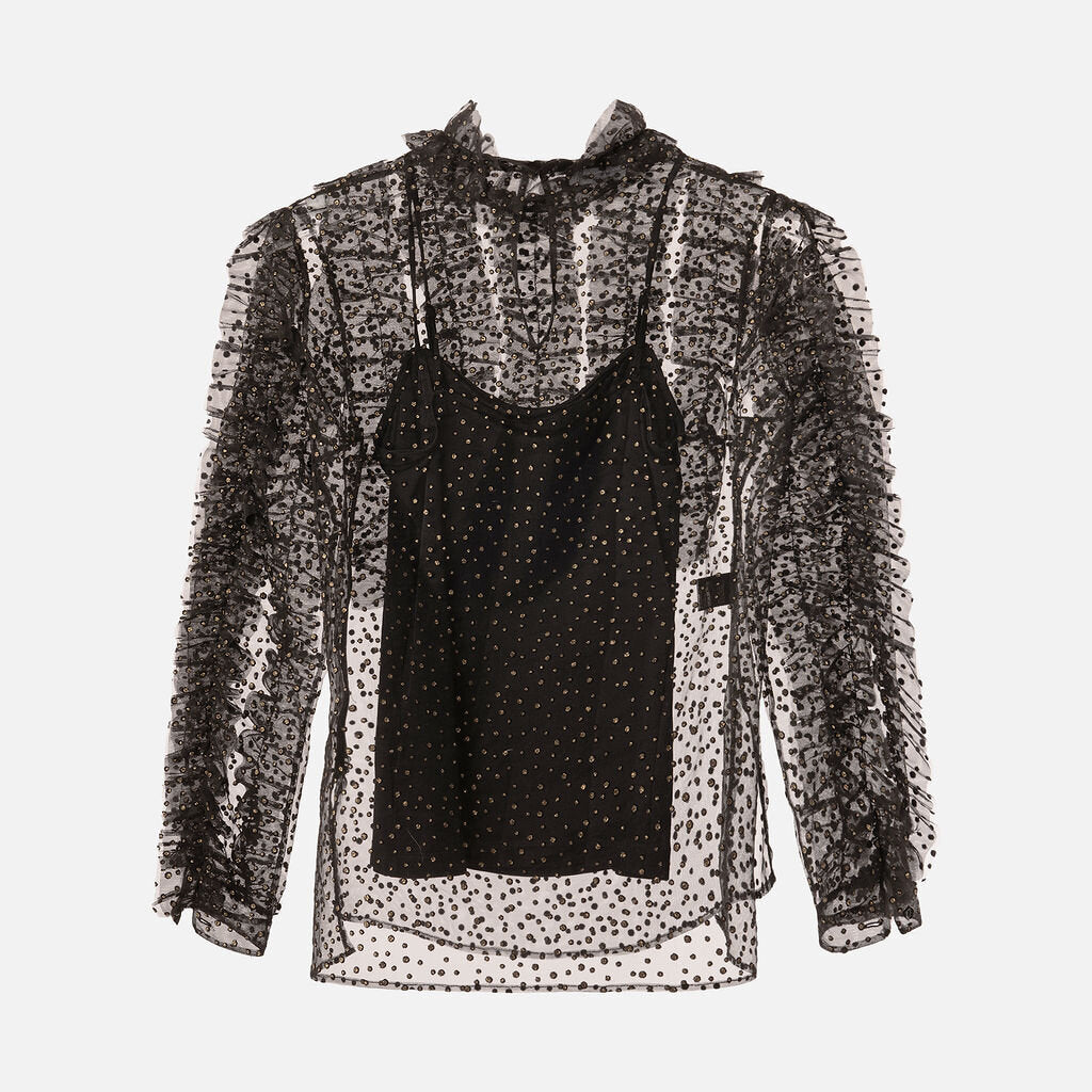 Akris Punto Black Embellished Sheer RuffleTulle Top