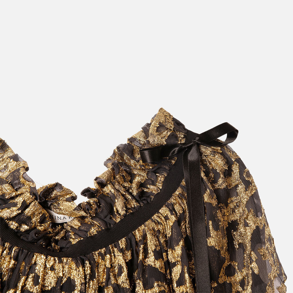Nina Ricci Polkadot Silk Metallic Off-Shoulder Blouse