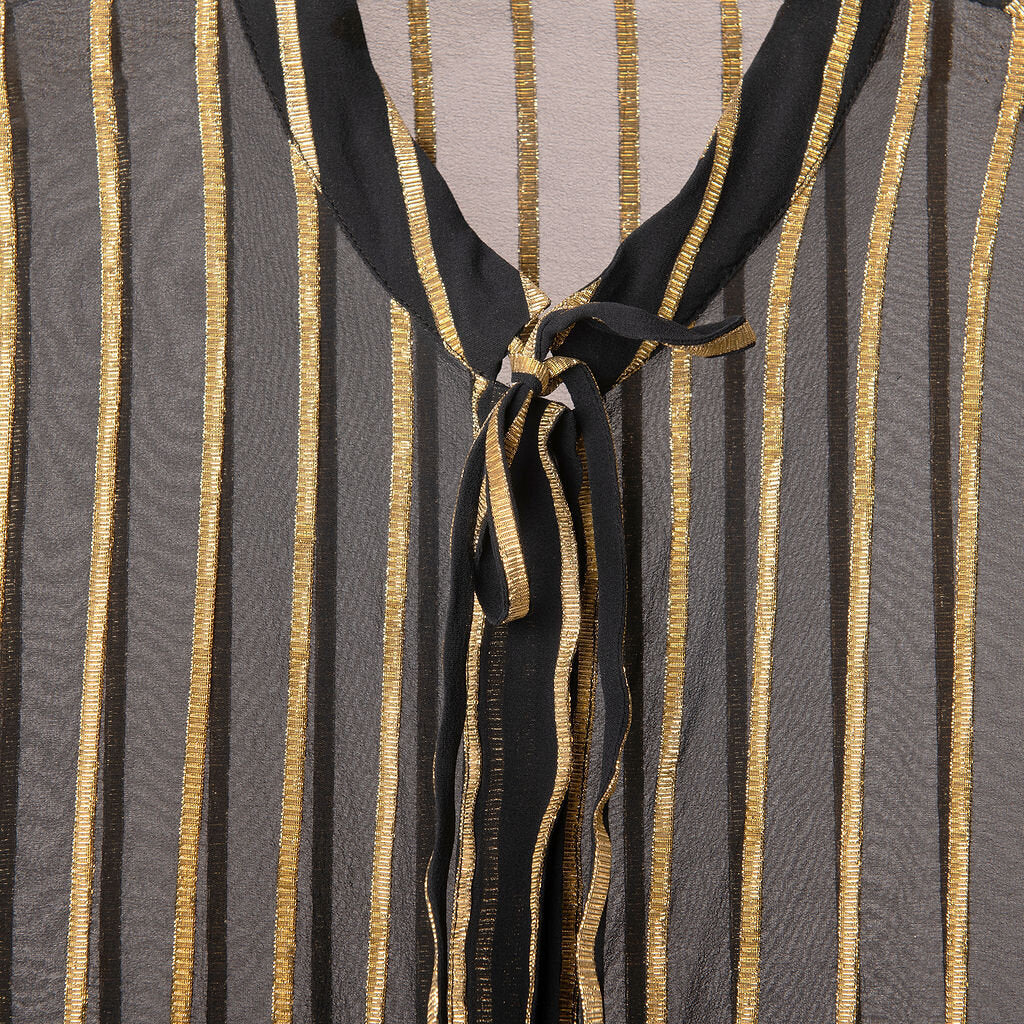 Etro Black & Gold Pinstripe Silk Button Up Top