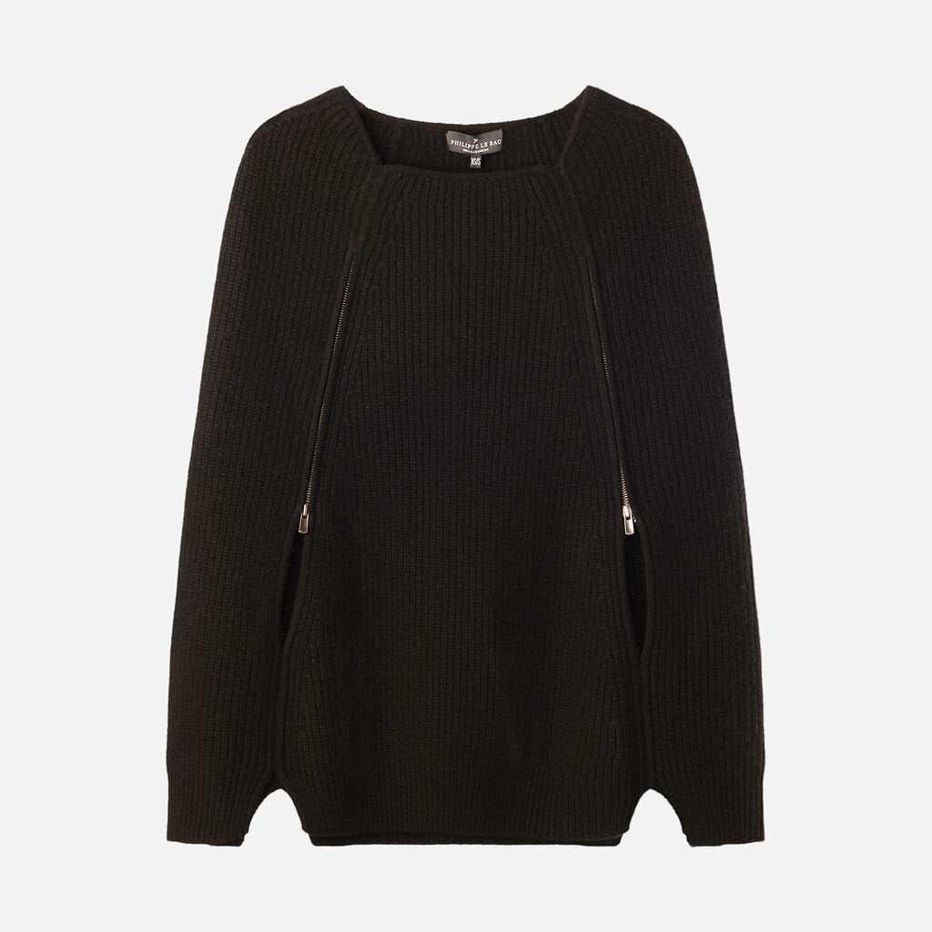 Philippe Le Bac Black Cashmere Ribbed Poncho