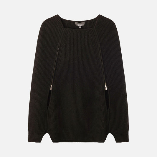 Philippe Le Bac Black Cashmere Ribbed Poncho