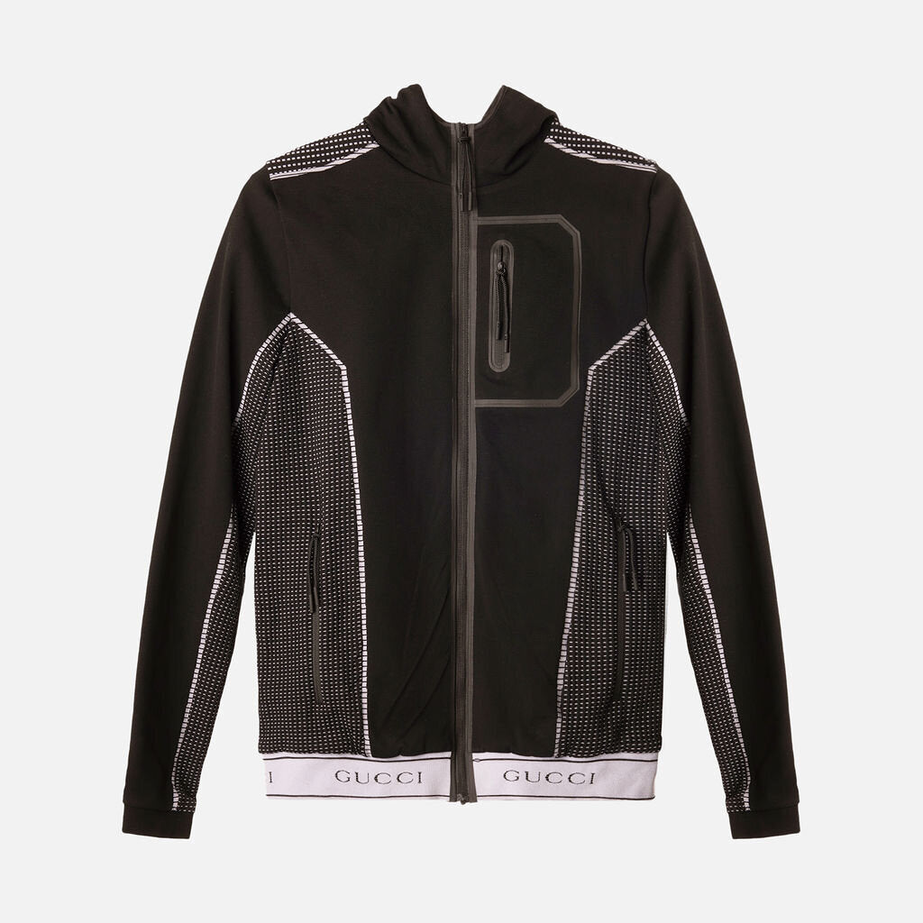 Gucci Black Jacquard Tubular Jersey Zip Jacket