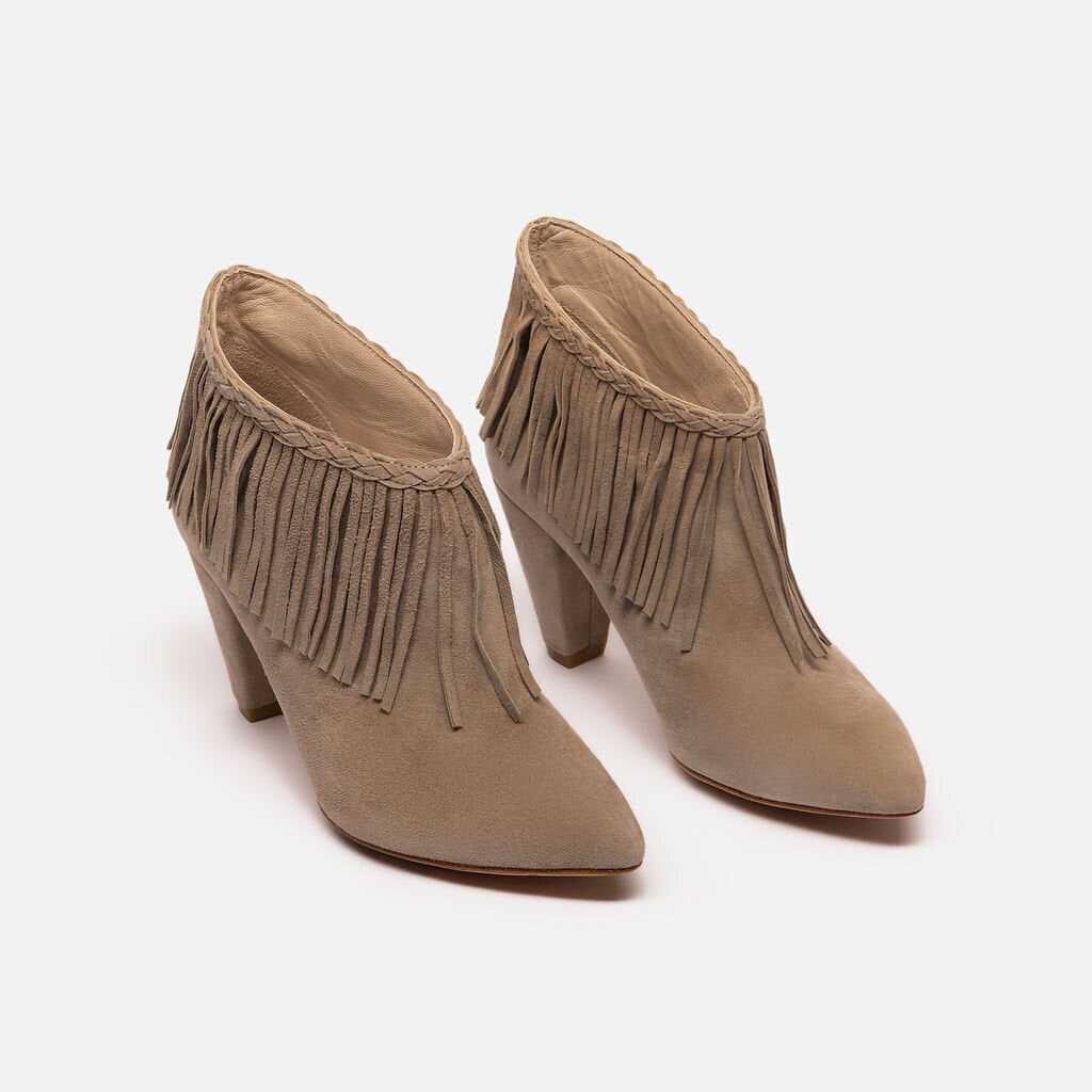 Anine Bing Grey Suede Fringe-Trim Ankle Boots
