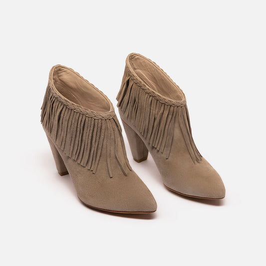 Anine Bing Grey Suede Fringe-Trim Ankle Boots