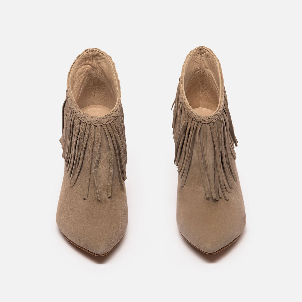 Anine Bing Grey Suede Fringe-Trim Ankle Boots