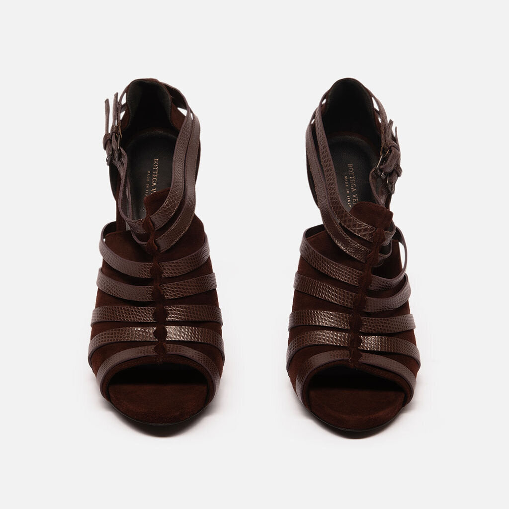 Bottega Veneta Brown Suede & Leather Peeptoe Heels