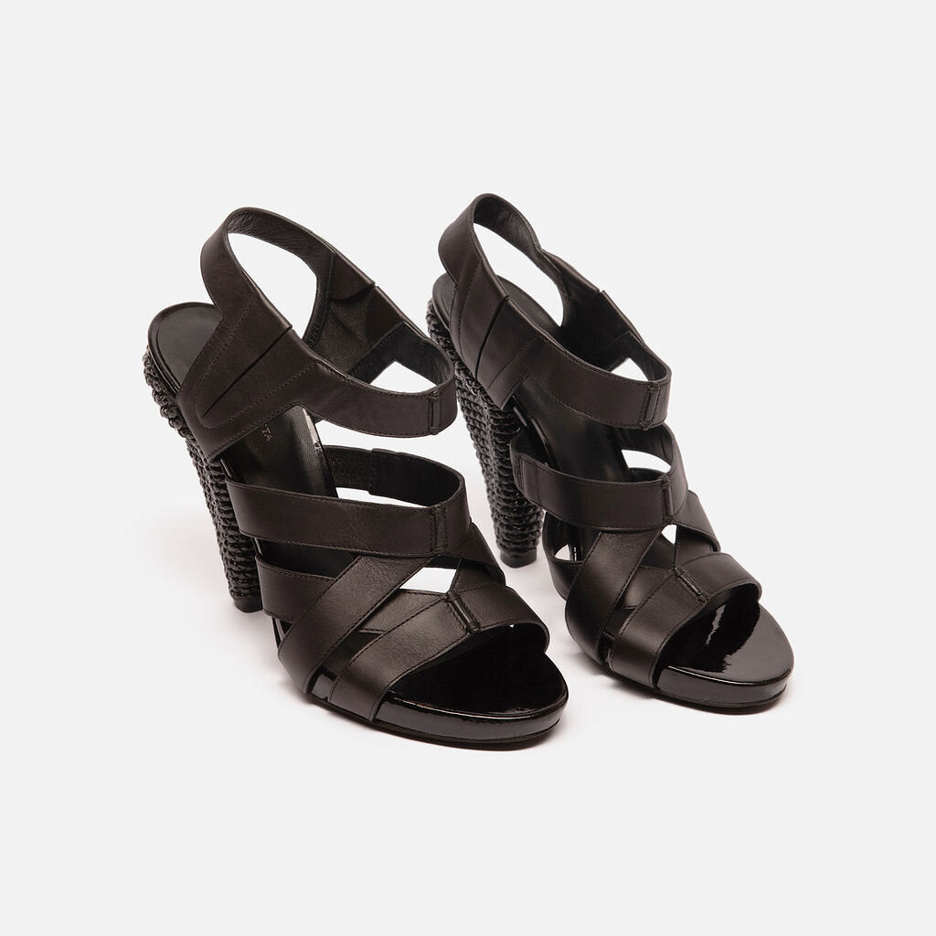 Bottega Veneta Black Leather Heeled Sandals