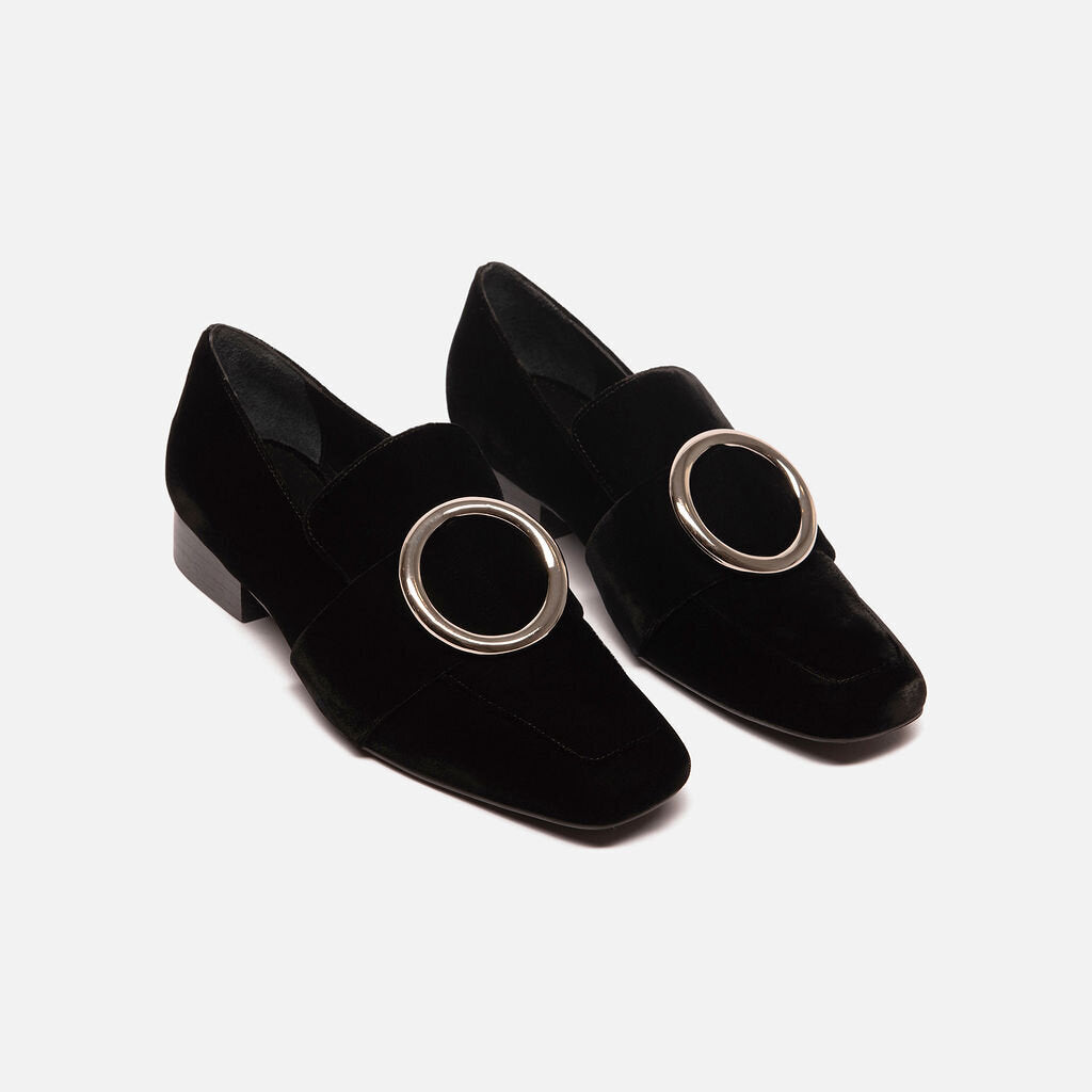 Dorateymur Black Velvet Silver Ring Loafers
