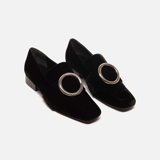 Dorateymur Black Velvet Silver Ring Loafers