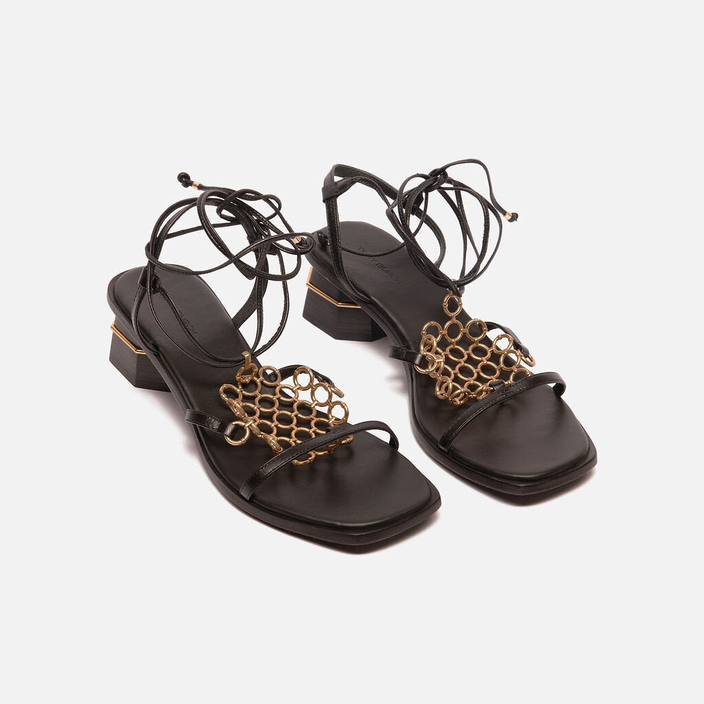 Tory Burch Black Leather Chain Accent Sandals
