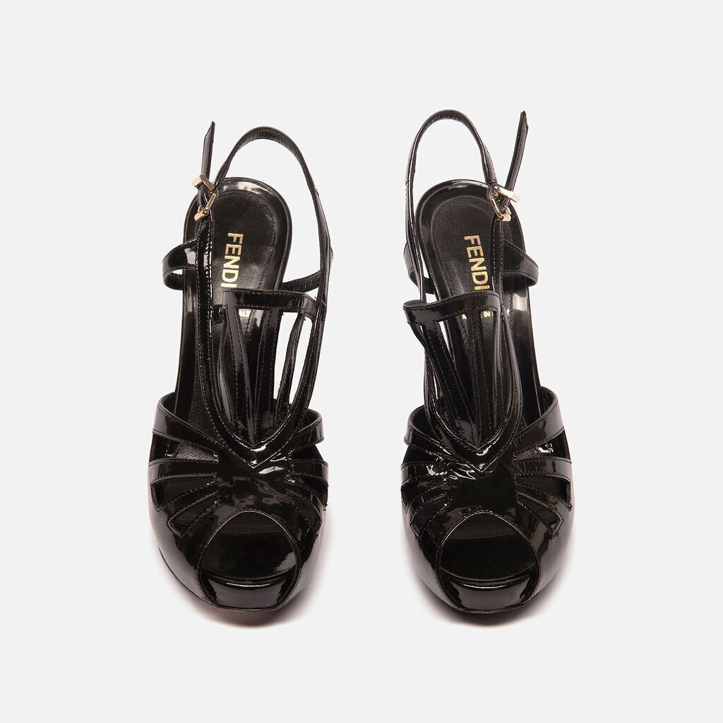 Fendi Black Patent Leather Slingback Platform Heel