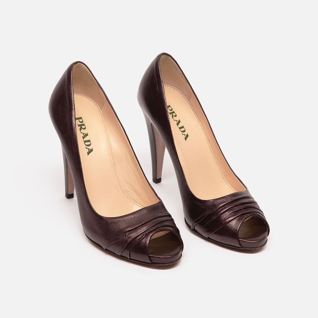 Prada Purple Leather Peep Toe Pump