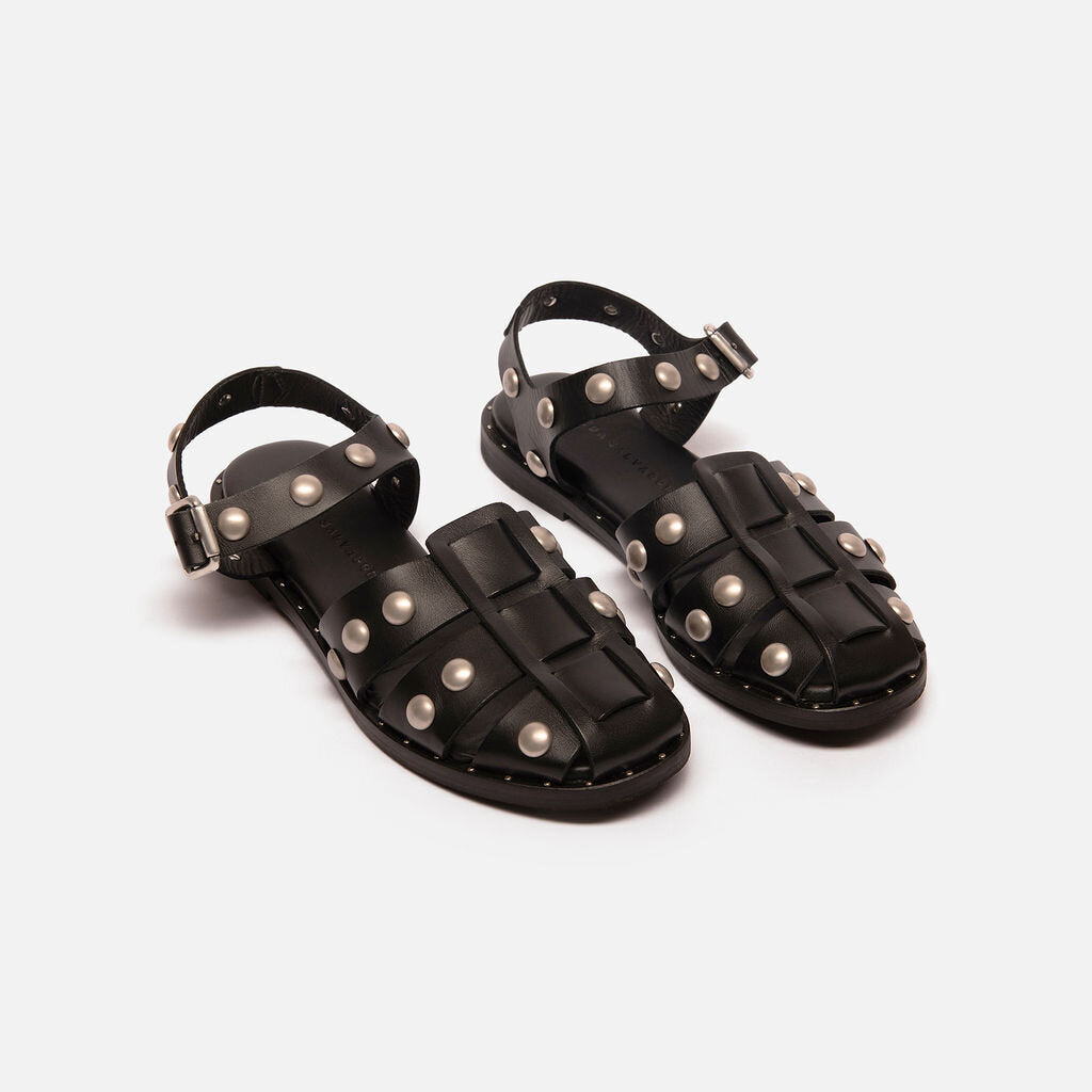 Freda Salvador Black Leather Studded Sandals
