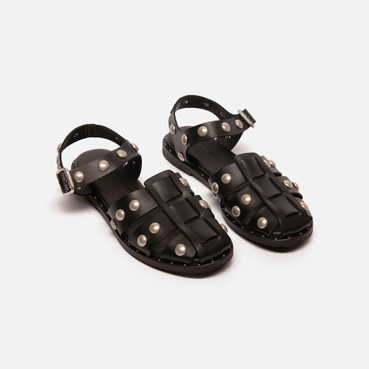Freda Salvador Black Leather Studded Sandals