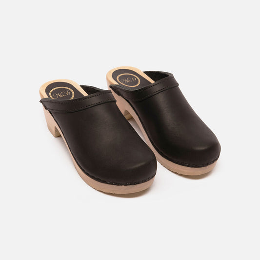 No.6 Store Black Leather Wooden Clogs