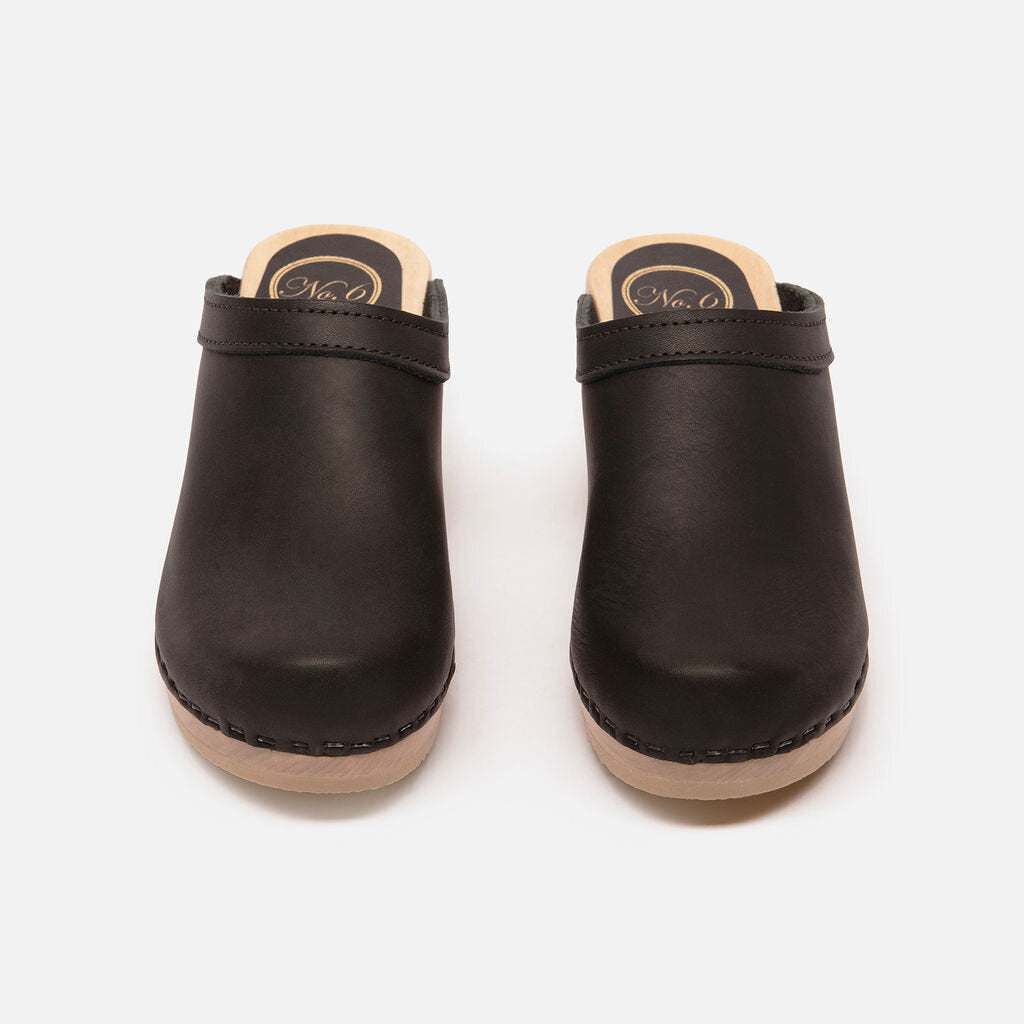 No.6 Store Black Leather Wooden Clogs