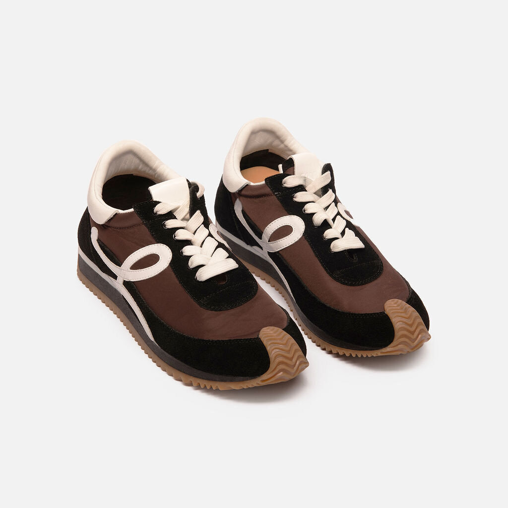 Black/Brown Suede Flow Runner Sneakers
