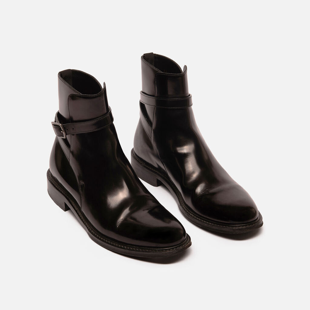 Saint Laurent Black Leather Buckle Boot
