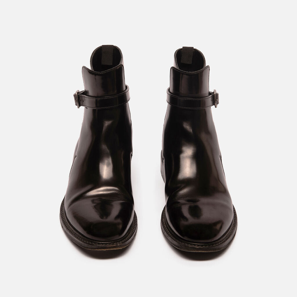 Saint Laurent Black Leather Buckle Boot