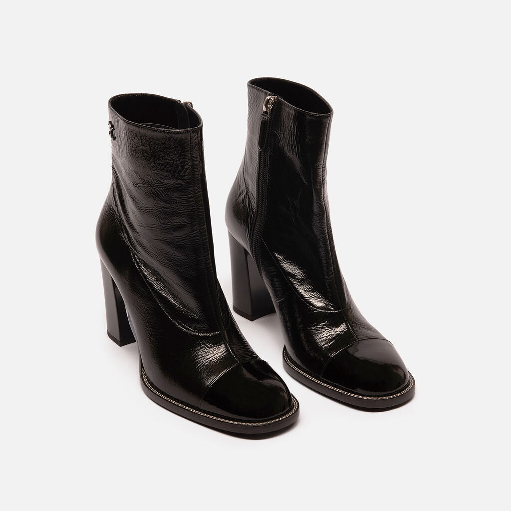 Chanel Black Shoort Ankle Boots Patent Leather