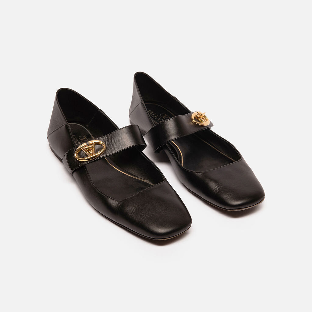 Valentino Black Leather Mary Jane Flats
