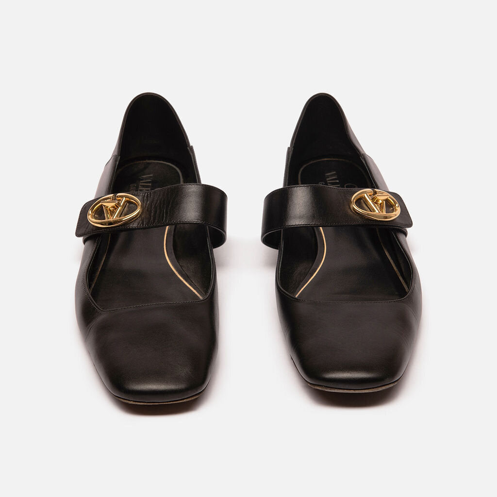Valentino Black Leather Mary Jane Flats