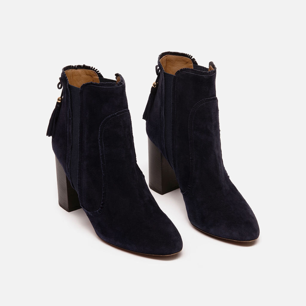 Aquazzura Navy Suede Fringed Bood