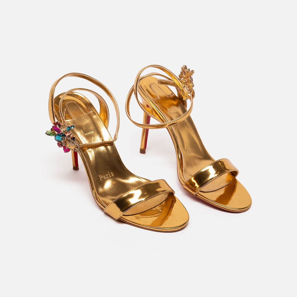 Christian Louboutin Gold Patent Leather Embellished Strap Sandal