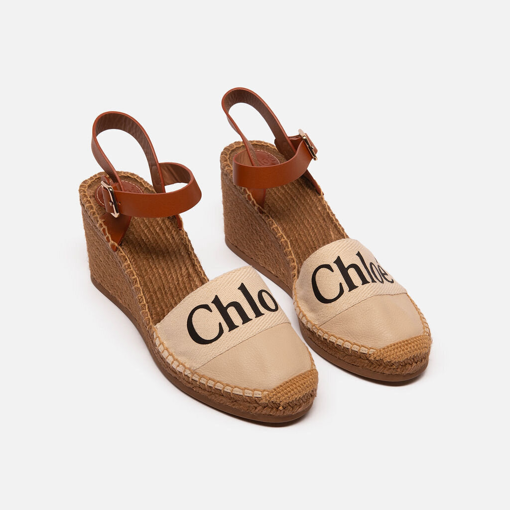 Chloe Beige Logo Espadrille Wedges