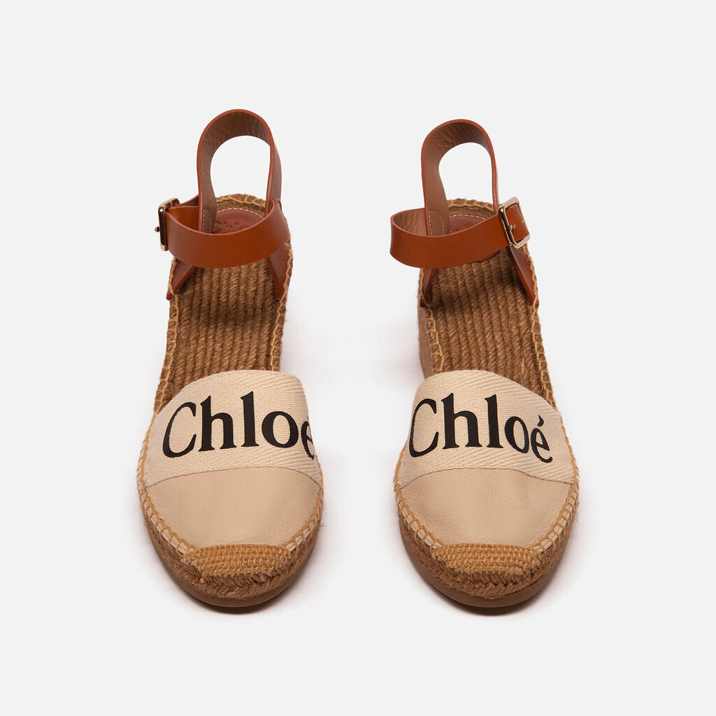 Chloe Beige Logo Espadrille Wedges