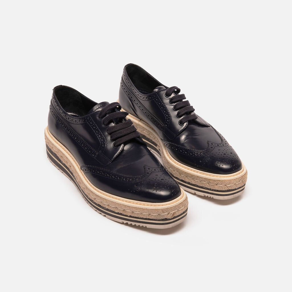 Prada Navy Patent Leather Oxfords