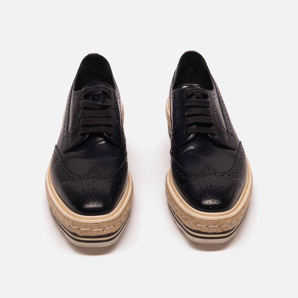 Prada Navy Patent Leather Oxfords