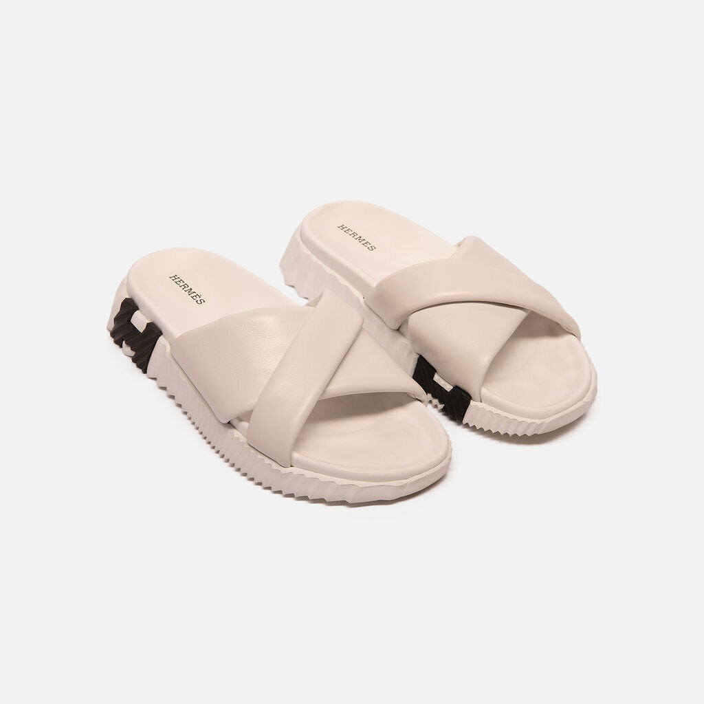Hermes White Leather Infra Cross Strap Sandal