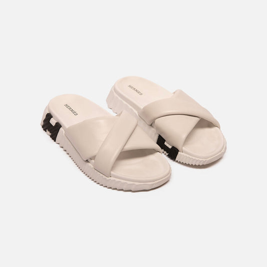Hermes White Leather Infra Cross Strap Sandal